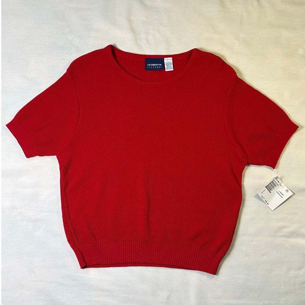 Vintage Liz Claiborne Lizwear Red Short Sleeve Knit Sweater Size L NWT